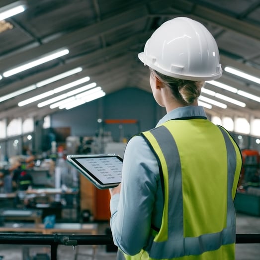 woman overlooking factory floor