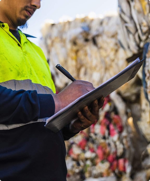 Worker assessing waste streams