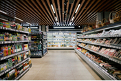Store shelves with consumer products.