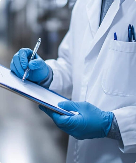 Doctor checks clipboard