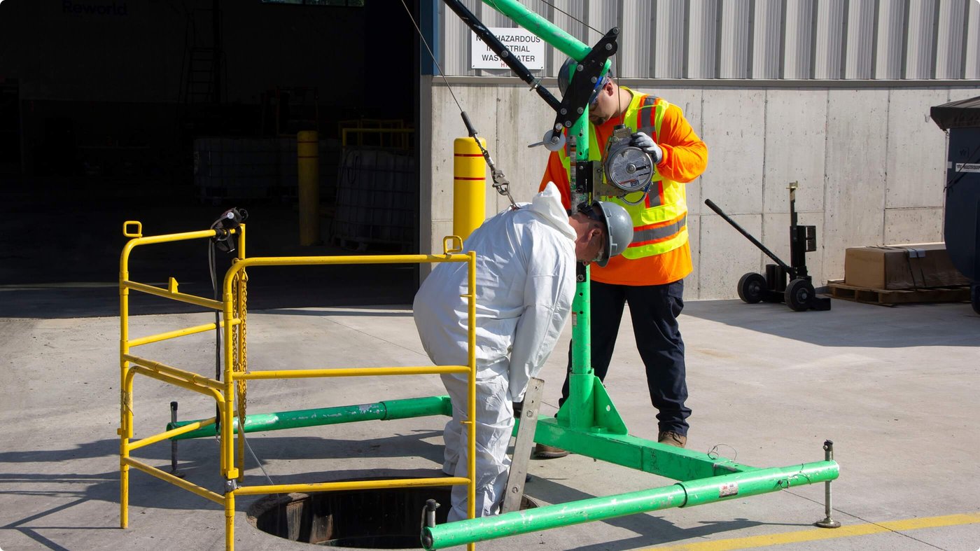 Reworld field services team prepares for confined space work.