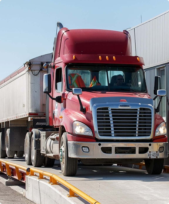 Truck waits on ramp to deliver PFAS-containing waste to Reworld facility.