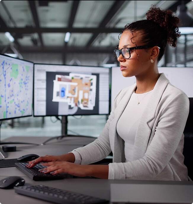 Government worker reviews waste material data.
