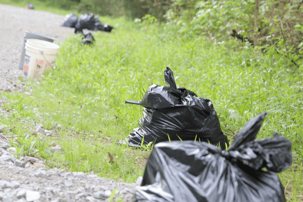 trash bags alongside road