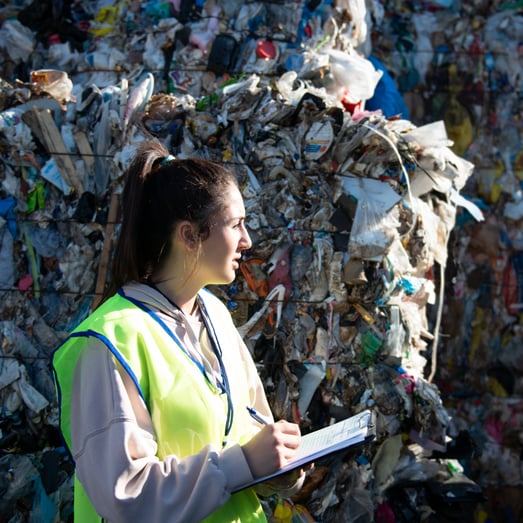 woman with clipboard assessing waste