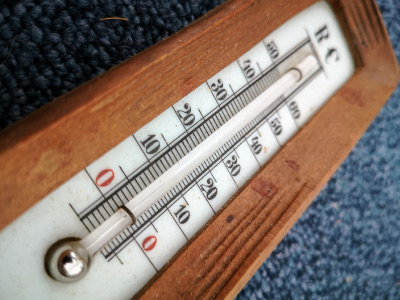 A thermometer filled with mercury