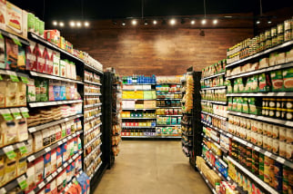 stocked shelves of a grocery store